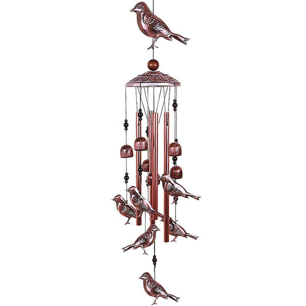 Bird Wind Chimes with 4 Aluminum Tubes, 6 Bells & 7 Birds for Indoor/Outdoor Decor