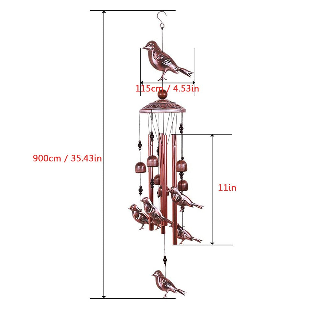 Bird Wind Chimes with 4 Aluminum Tubes, 6 Bells & 7 Birds for Indoor/Outdoor Decor