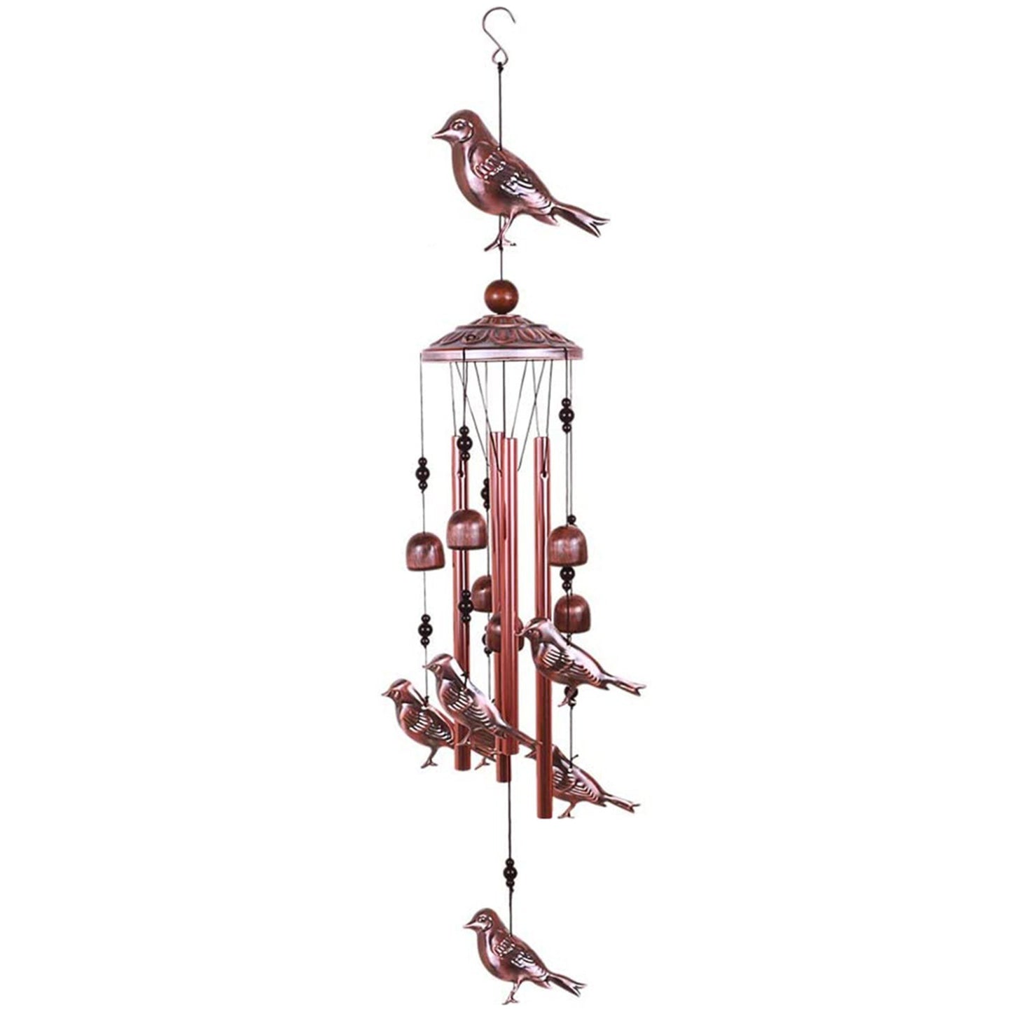 Bird Wind Chimes with 4 Aluminum Tubes, 6 Bells & 7 Birds for Indoor/Outdoor Decor