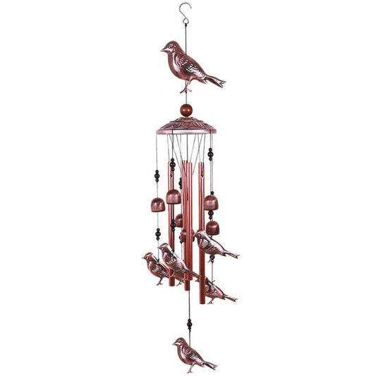 Bird Wind Chimes with 4 Aluminum Tubes, 6 Bells & 7 Birds for Indoor/Outdoor Decor