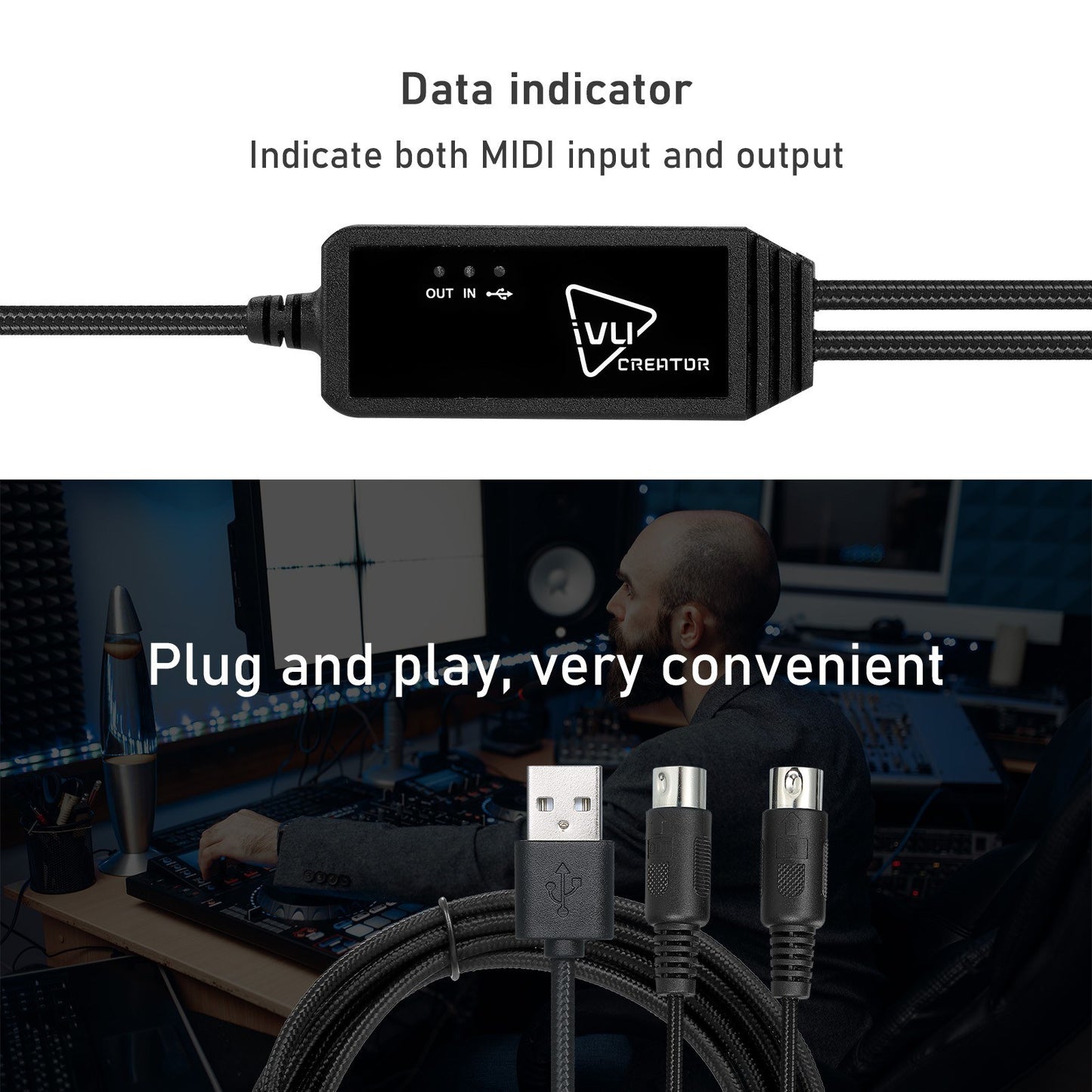 IVU CREATOR Universal 5 Pin MIDI to USB Cable Adapter, OS Compatible