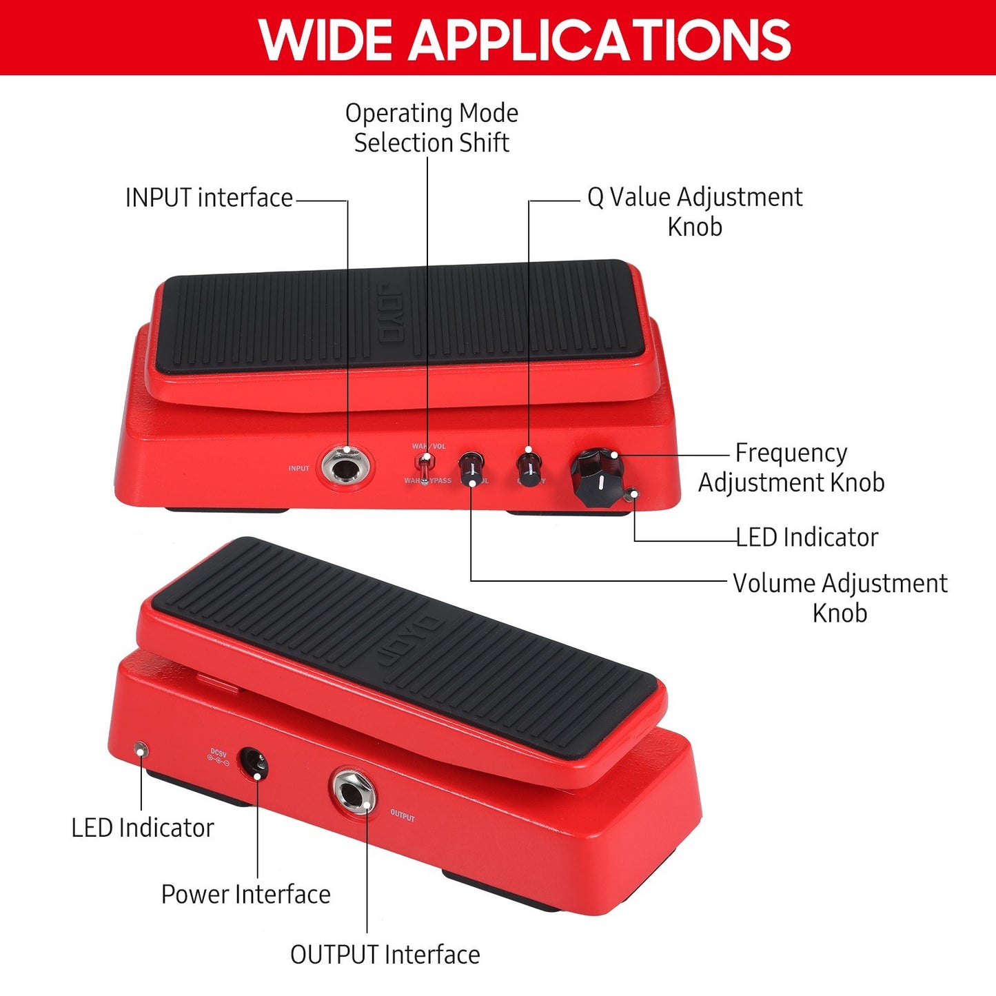 JOYO 2-In-1 Electric Guitar Effects Pedal: Adjustable Tone & Volume Wah-Wah