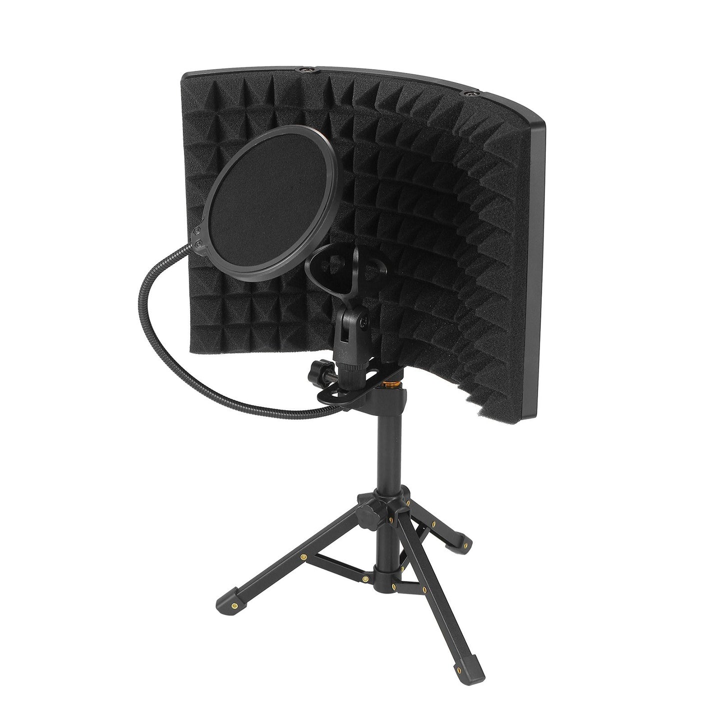 Foldable 3-Panel Microphone Isolation Screen with High-Density Absorbing Sponge, Sound Insulation Cover for Recording Studio, Includes Tripod, Pop Filter, and Microphone Stand