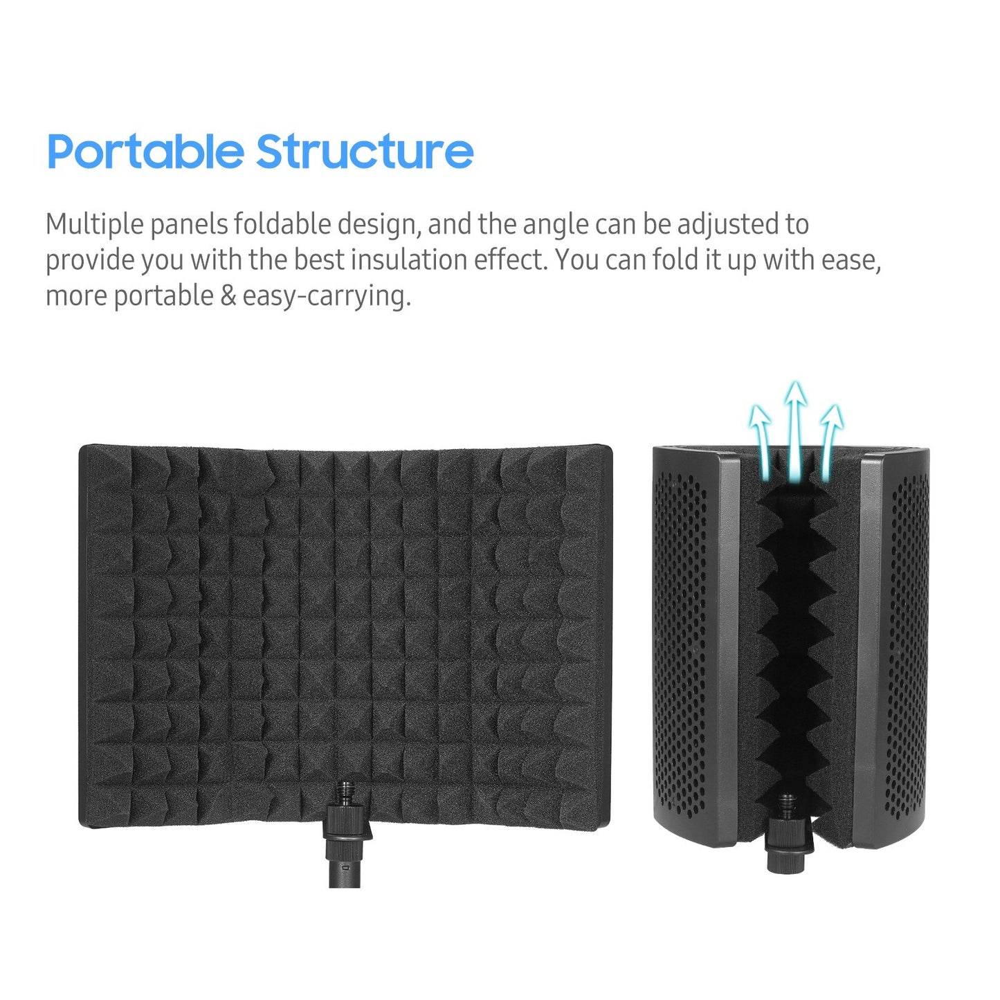 Foldable 3-Panel Microphone Isolation Screen with High-Density Absorbing Sponge, Sound Insulation Cover for Recording Studio, Includes Tripod, Pop Filter, and Microphone Stand