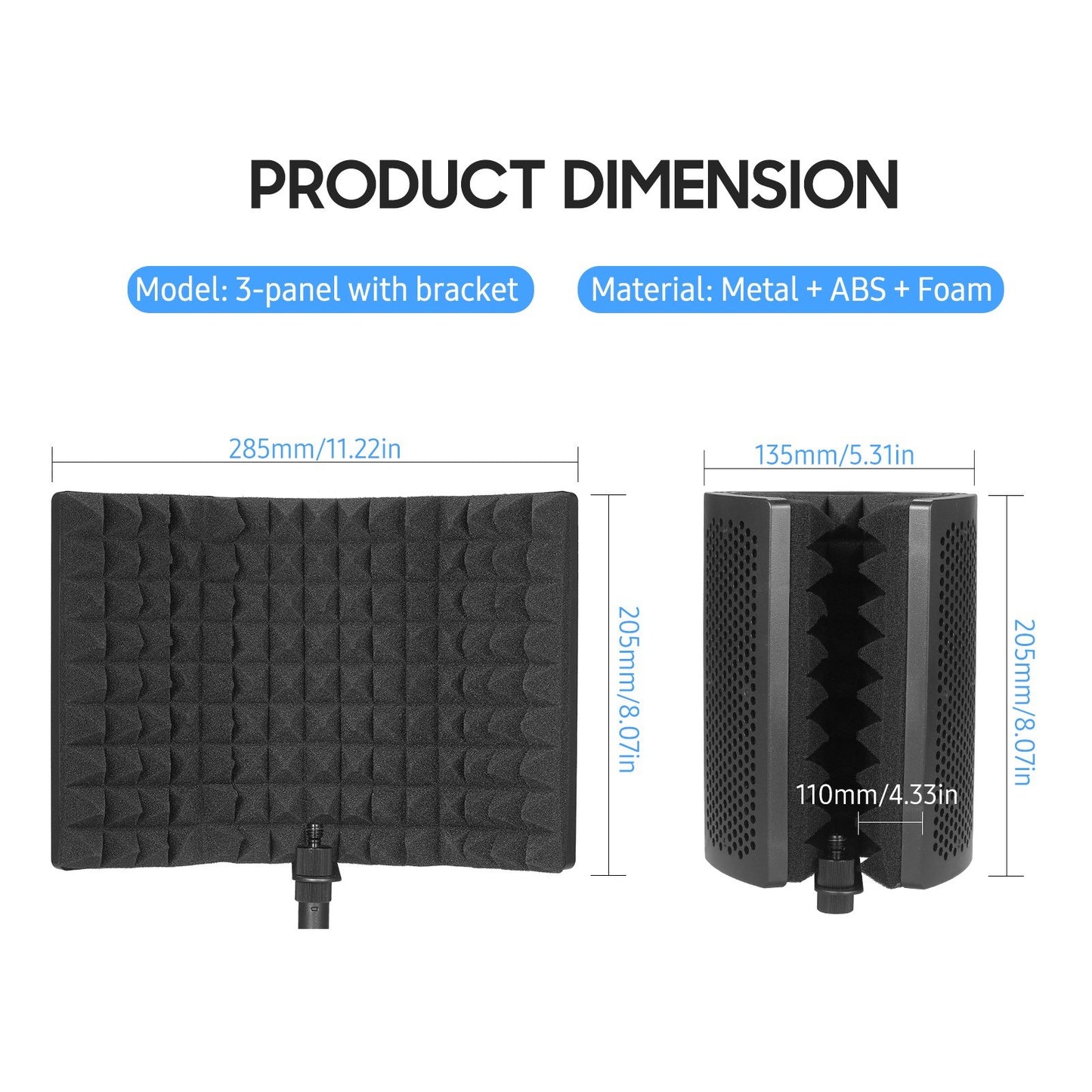 Foldable 3-Panel Microphone Isolation Screen with High-Density Absorbing Sponge, Sound Insulation Cover for Recording Studio, Includes Tripod, Pop Filter, and Microphone Stand