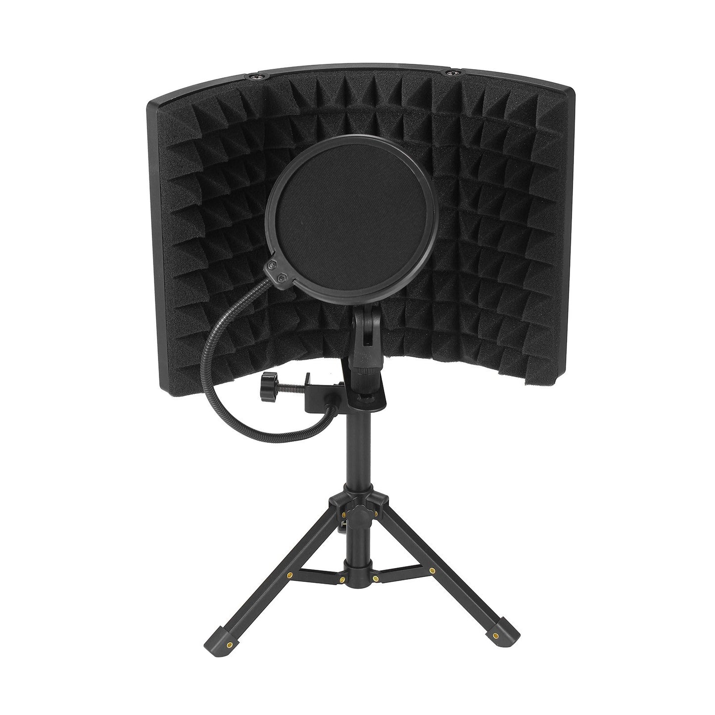 Foldable 3-Panel Microphone Isolation Screen with High-Density Absorbing Sponge, Sound Insulation Cover for Recording Studio, Includes Tripod, Pop Filter, and Microphone Stand