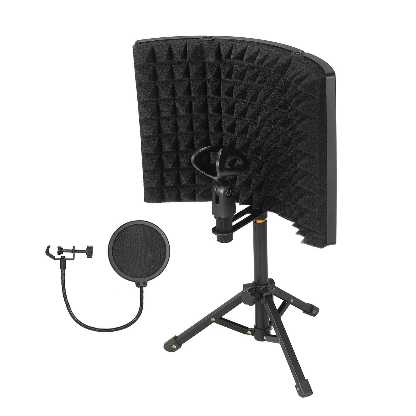 Foldable 3-Panel Microphone Isolation Screen with High-Density Absorbing Sponge, Sound Insulation Cover for Recording Studio, Includes Tripod, Pop Filter, and Microphone Stand