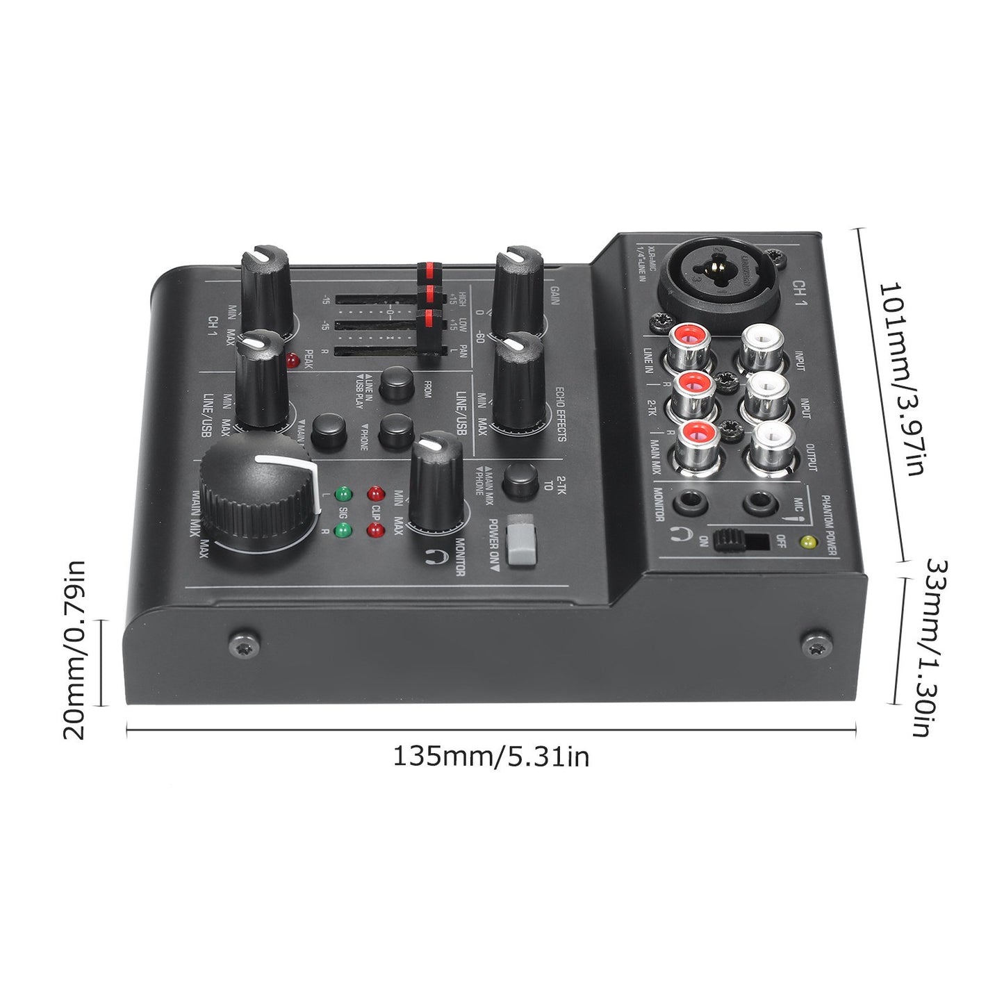 Compact 5-Channel Audio Mixer Console