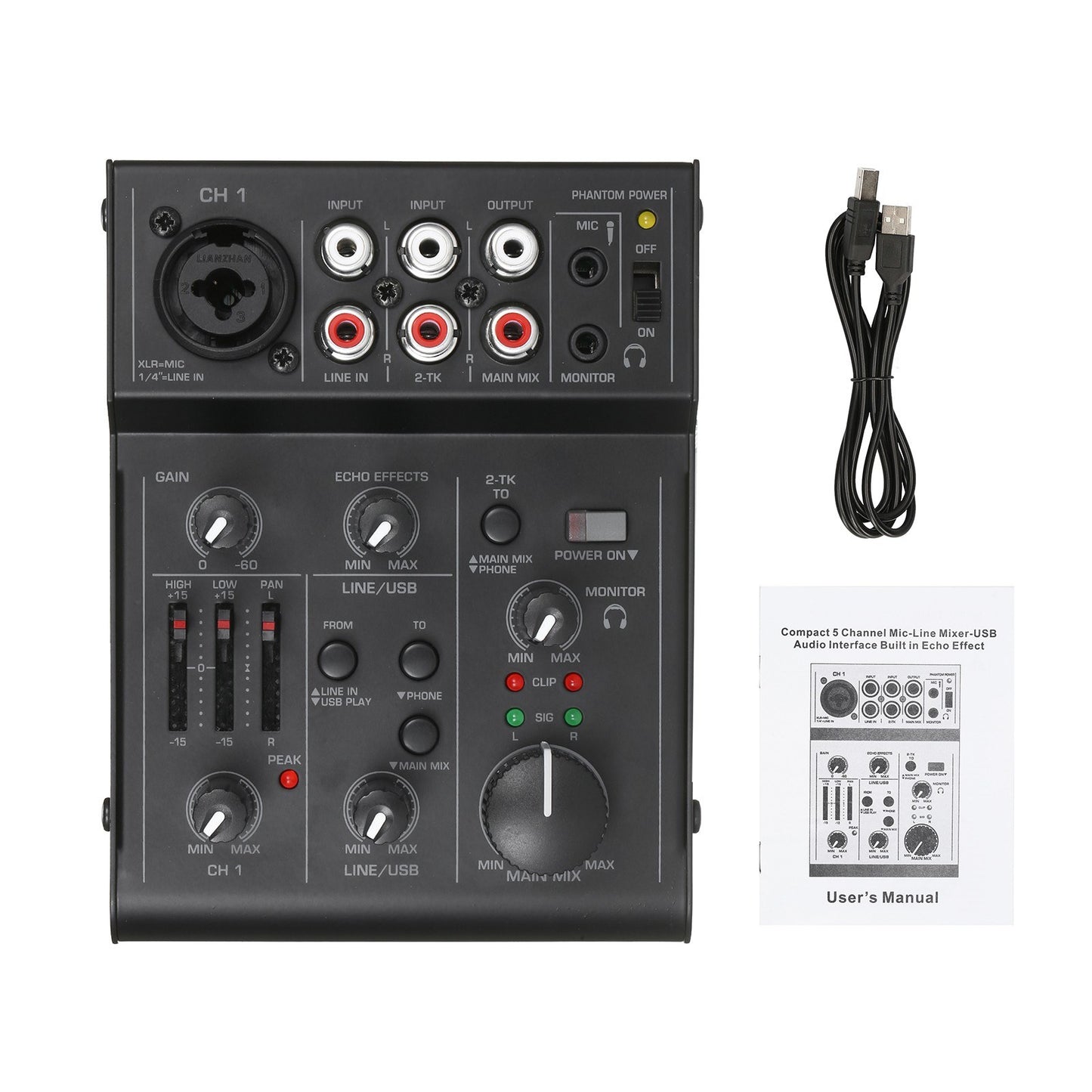 Compact 5-Channel Audio Mixer Console