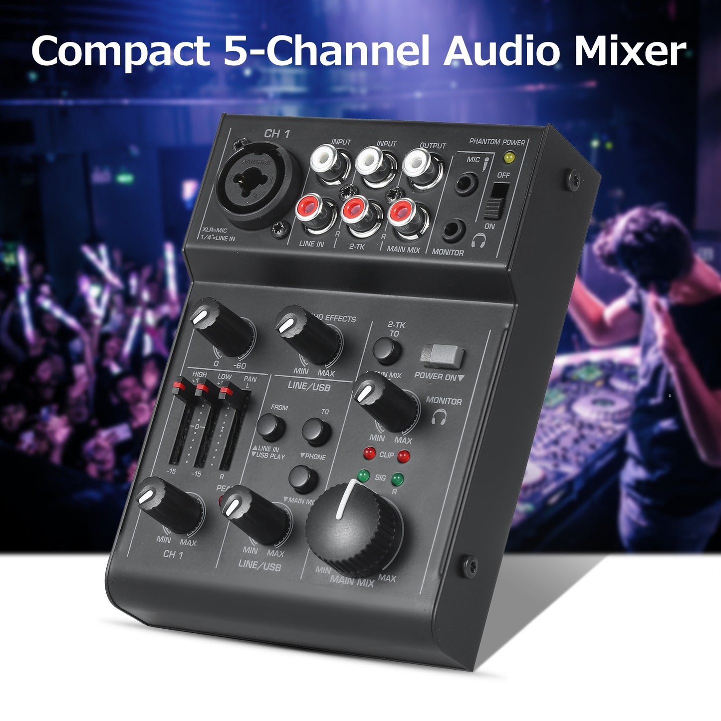 Compact 5-Channel Audio Mixer Console