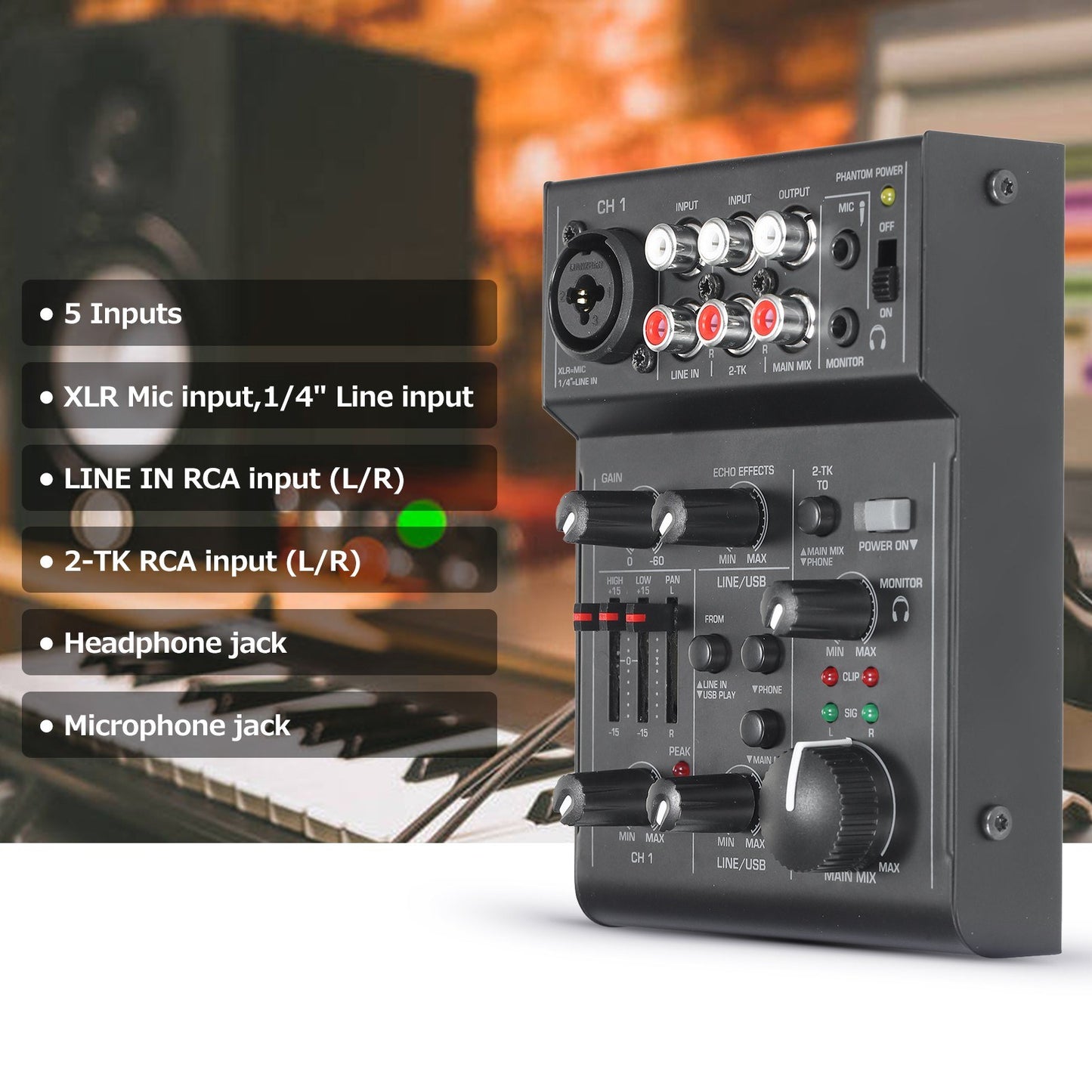 Compact 5-Channel Audio Mixer Console
