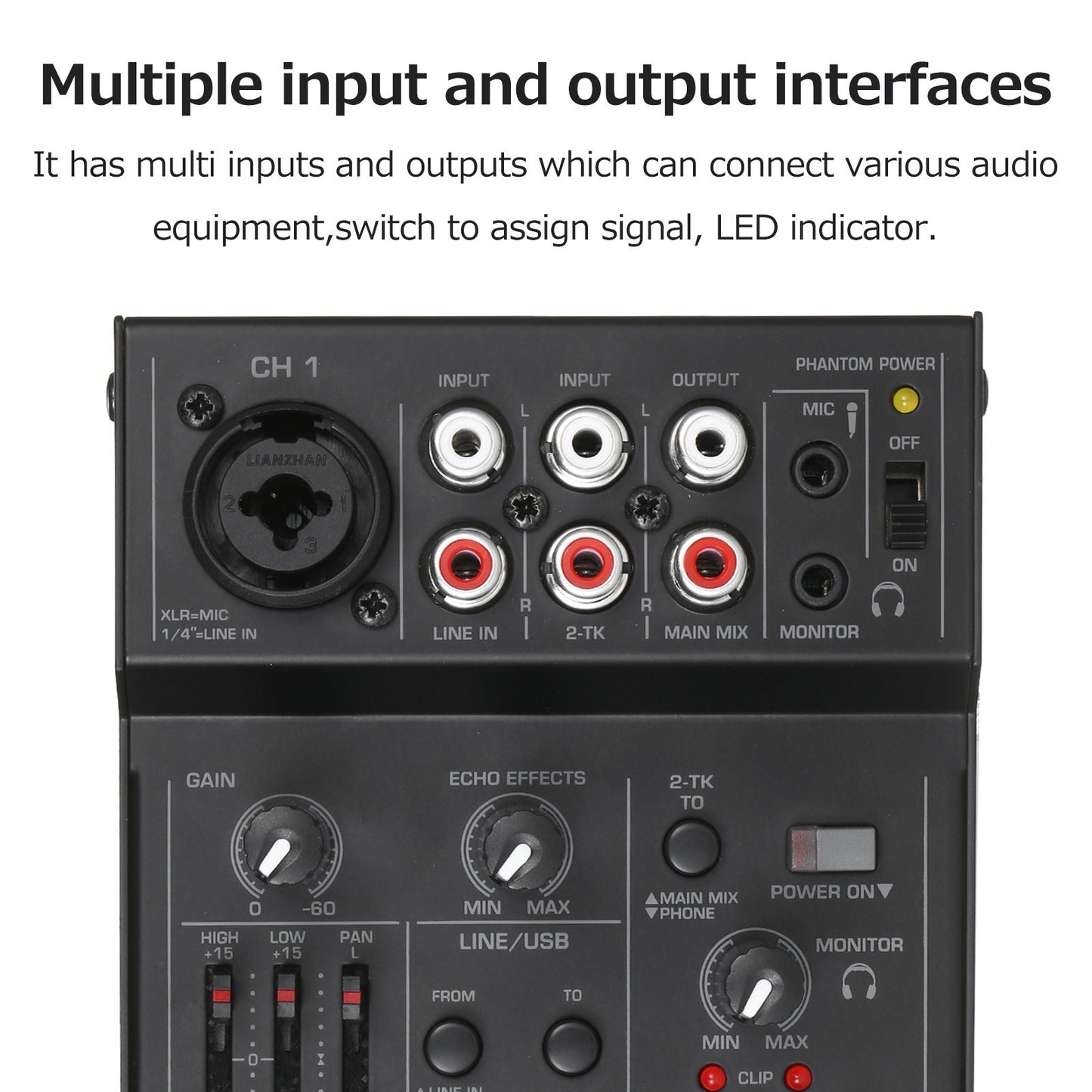 Compact 5-Channel Audio Mixer Console