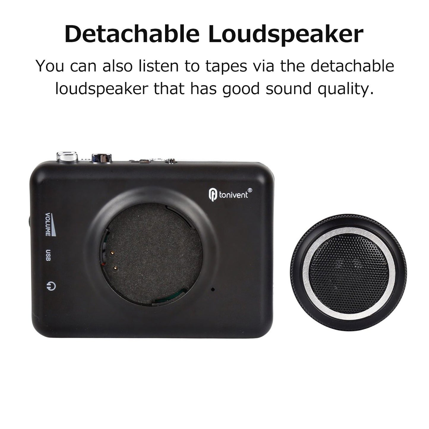 TONIVENT Portable Cassette to MP3 Converter with Detachable Speaker & AUX Input Compatible with PC/Laptop