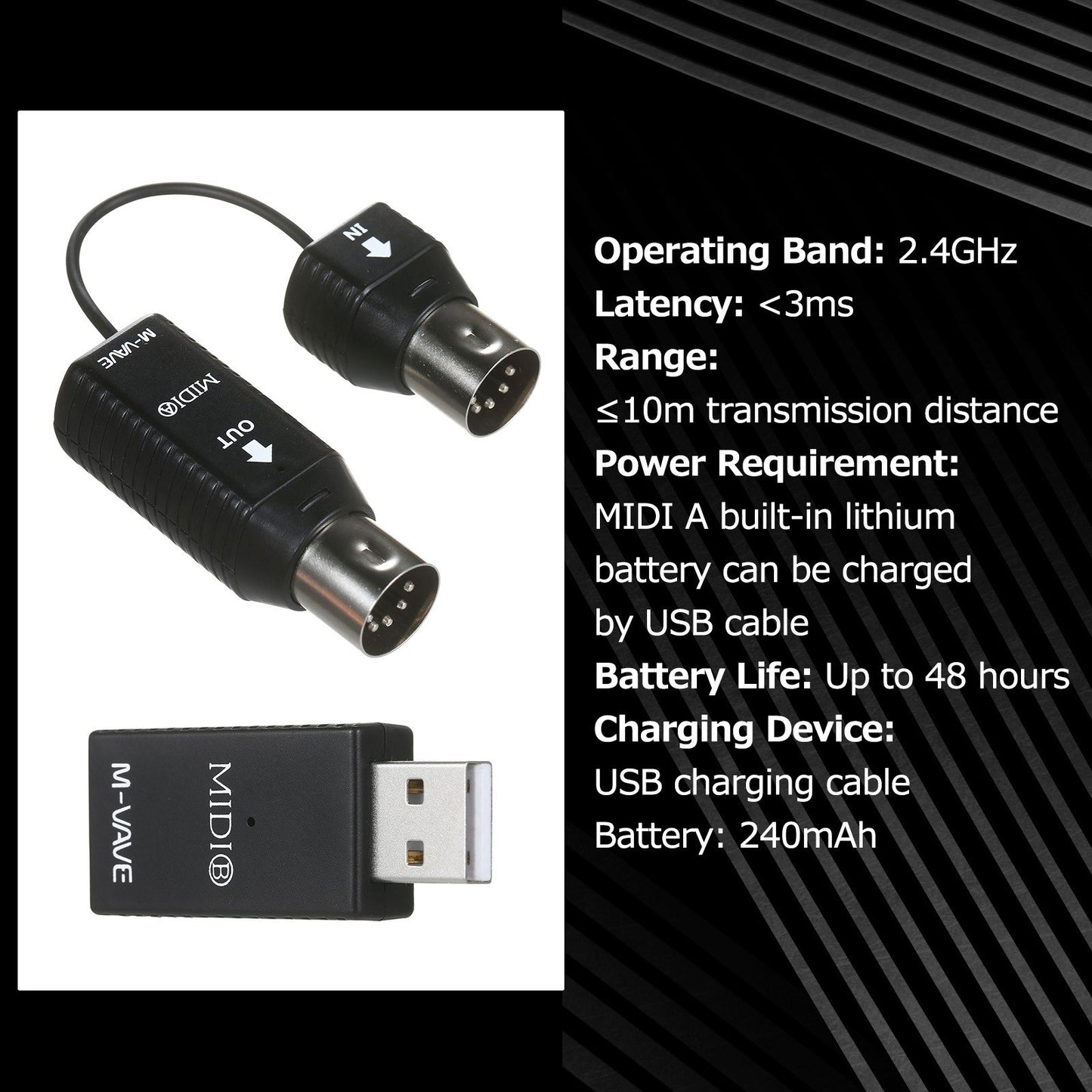 Mini Wireless MIDI Adapter M-VAVE MS1 Plug & Play Transmission System