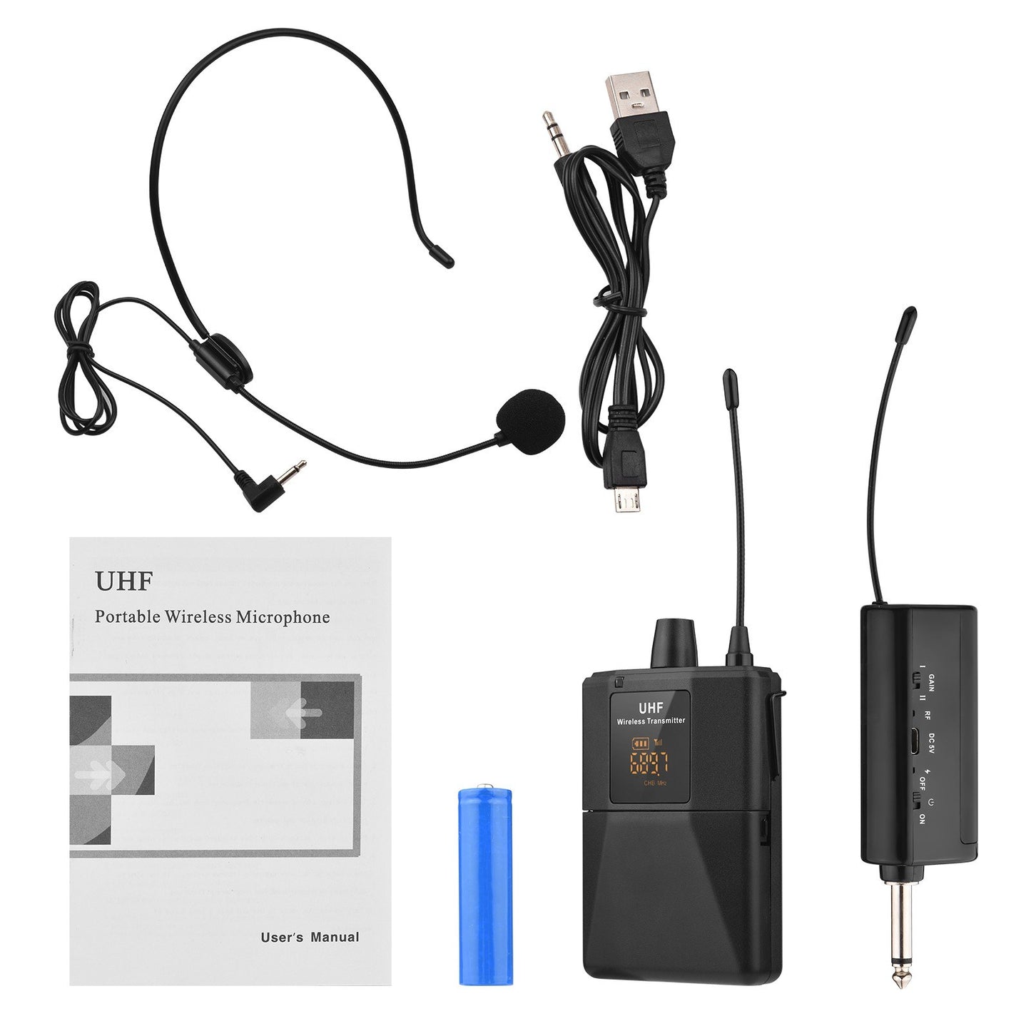 UHF Wireless Headset Microphone with LED Digital Display Transmitter & Receiver