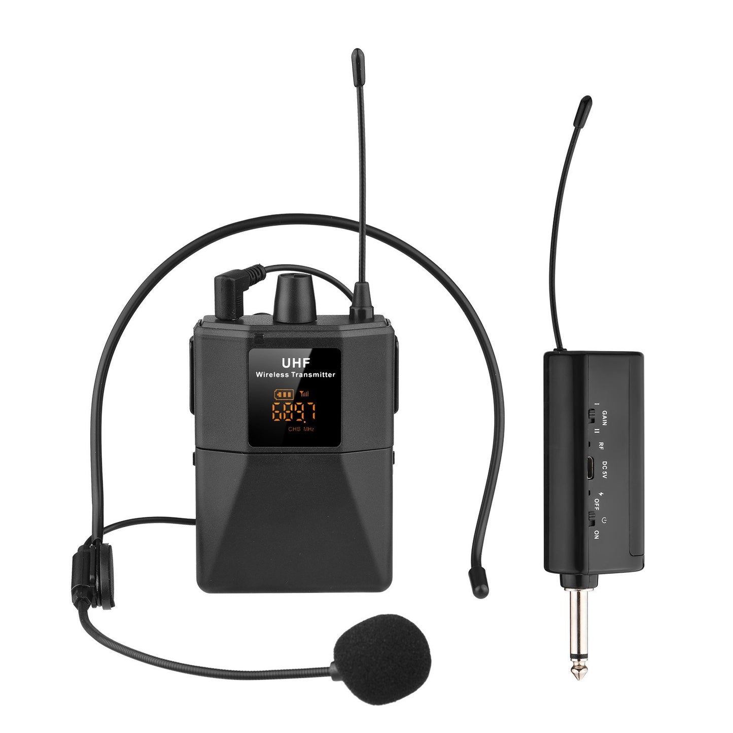 UHF Wireless Headset Microphone with LED Digital Display Transmitter & Receiver