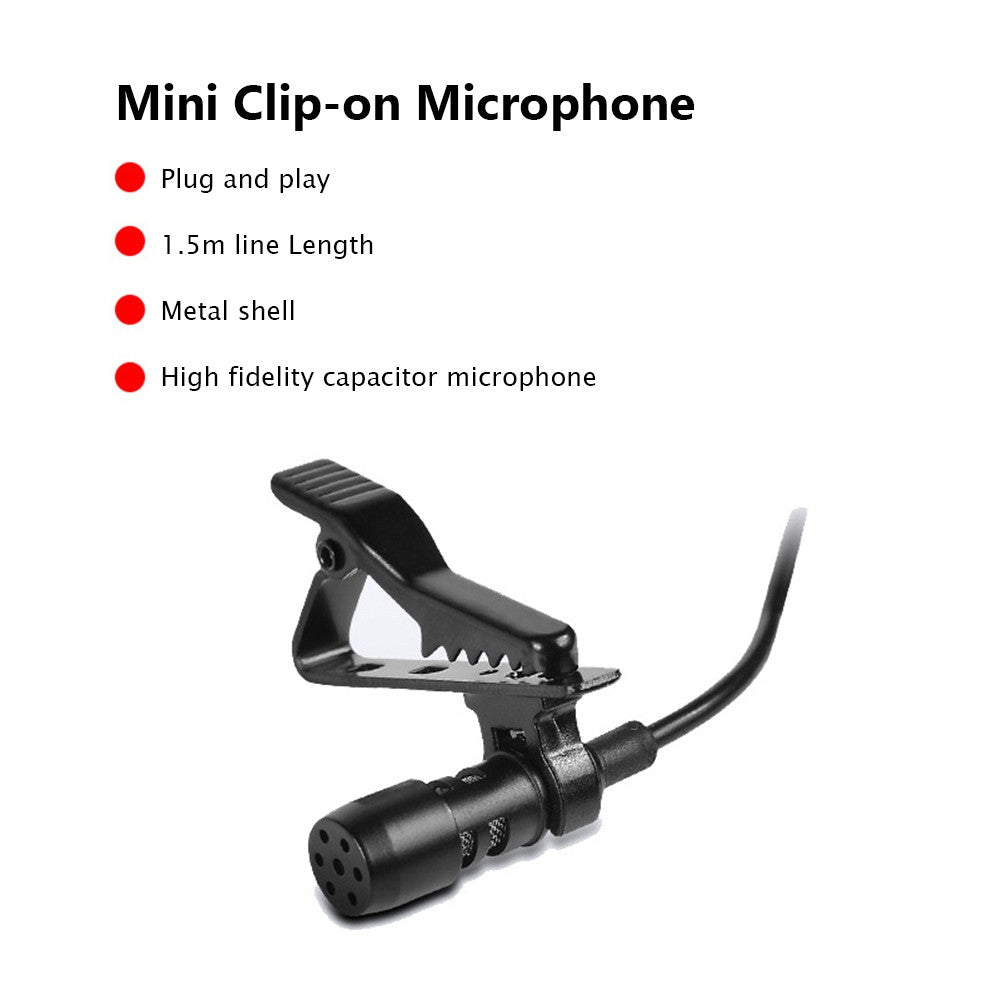 Clip-on Condenser Microphone for Recording, Karaoke, Interviews, and Teaching