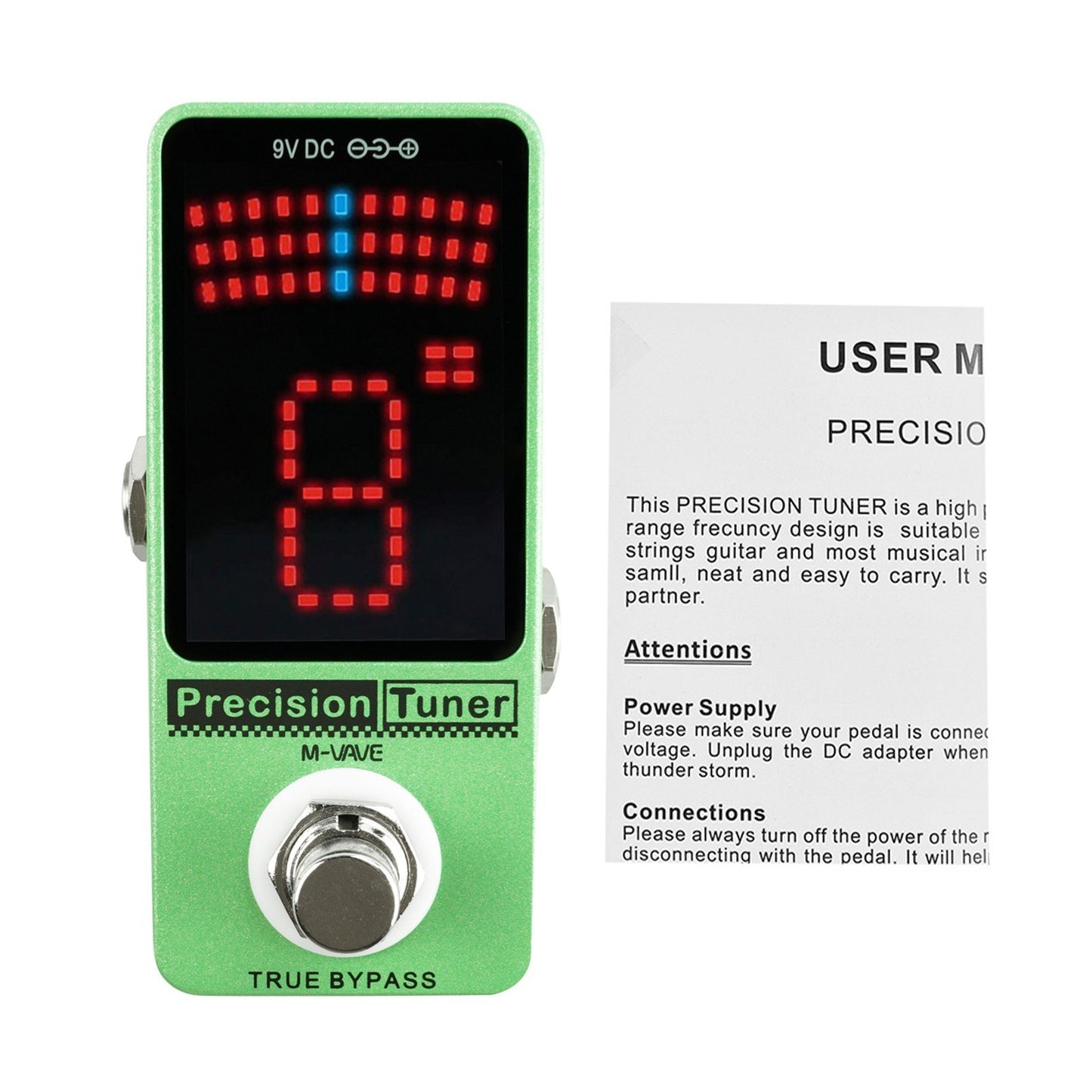 Precision Chromatic Guitar & Bass Tuner Pedal with LED Display & True Bypass - M-VAVE
