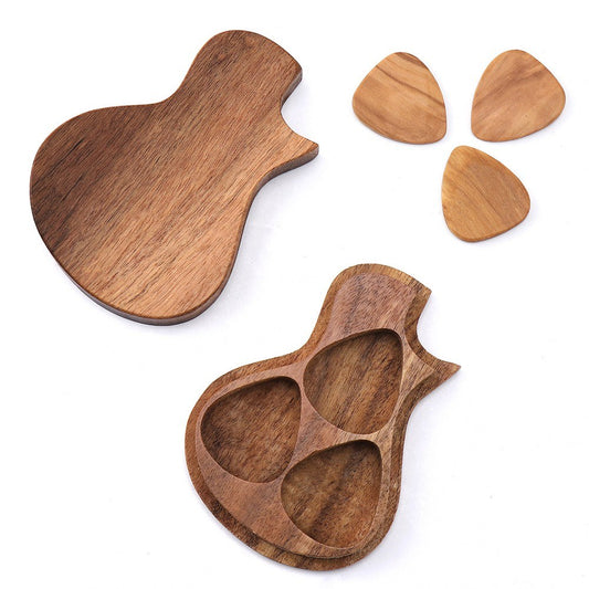 Guitar-Shaped Wooden Pick Box with Accessories - 2 Options Available