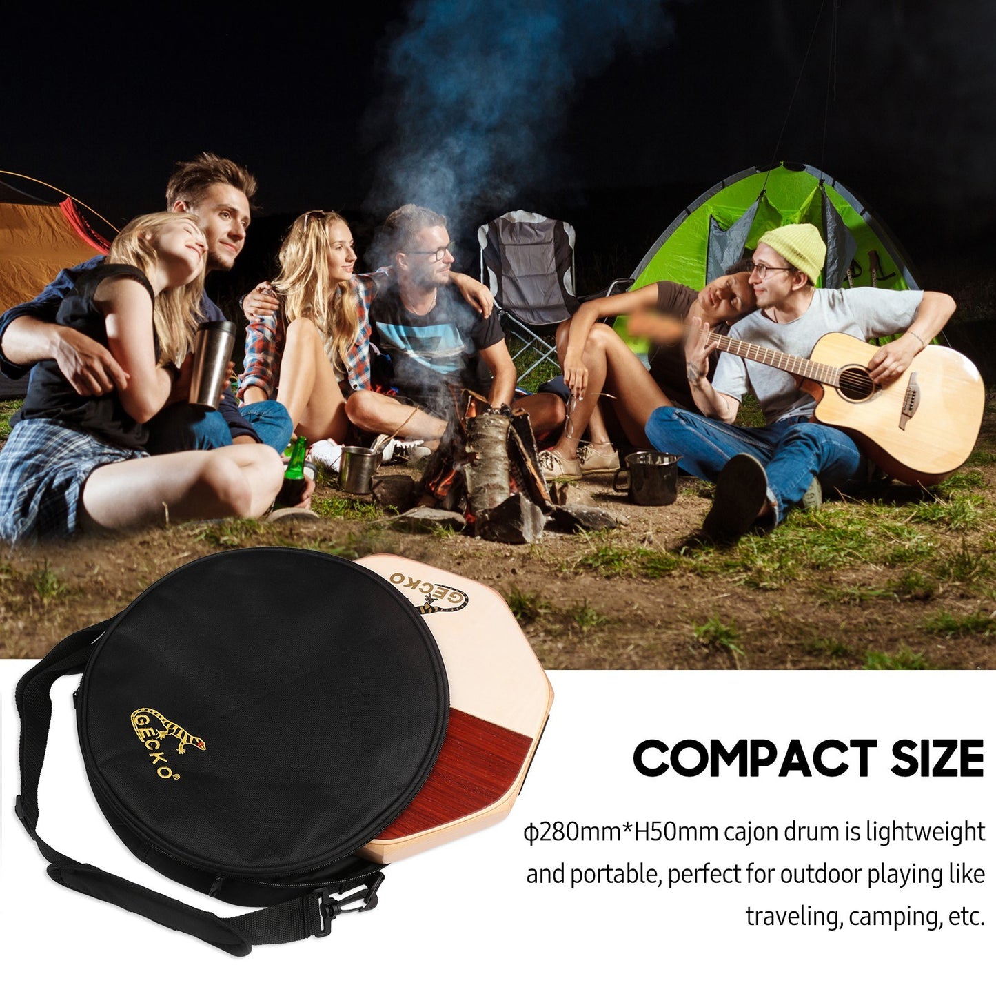 GECKO SD6 Portable Cajon Hand Drum with Carry Bag for Travel & Camping
