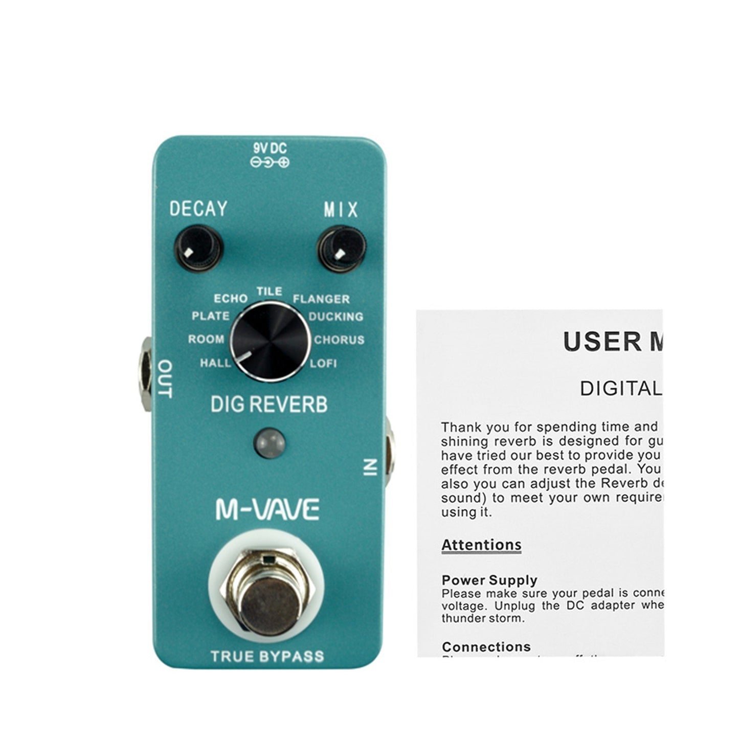 M-VAVE DIG Reverb Guitar Pedal - 9 Digital Reverb Types, Decay & Mix Control, True Bypass, Metal Shell