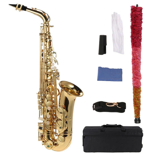 Gold Lacquered Brass Eb Alto Saxophone with Complete Accessories