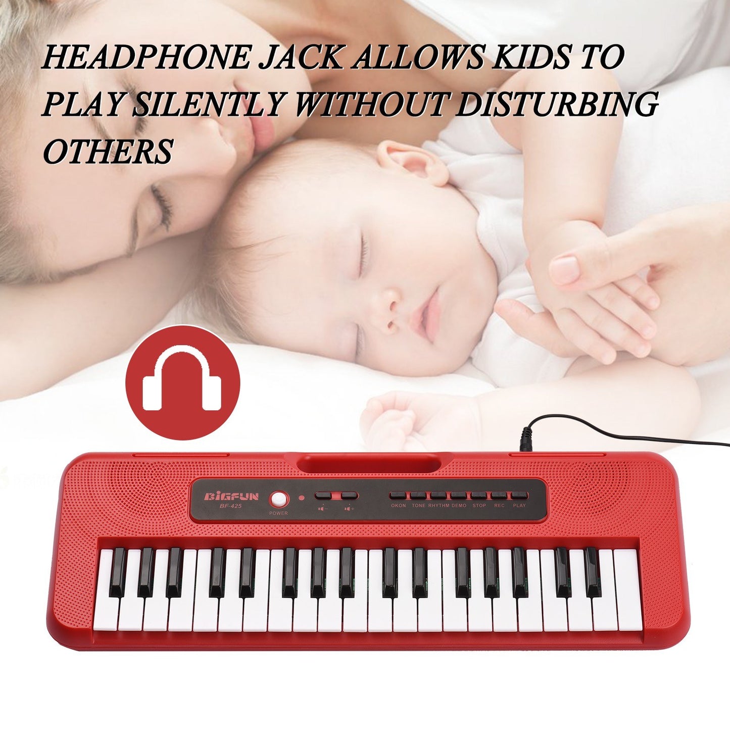 BIGFUN 37-Key Kids Electronic Piano with Mini Microphone, 10 Demos, Recording & Aux Support, Portable Multifunction Keyboard for Ages 3+, Ideal Musical Toy Gift for Boys & Girls