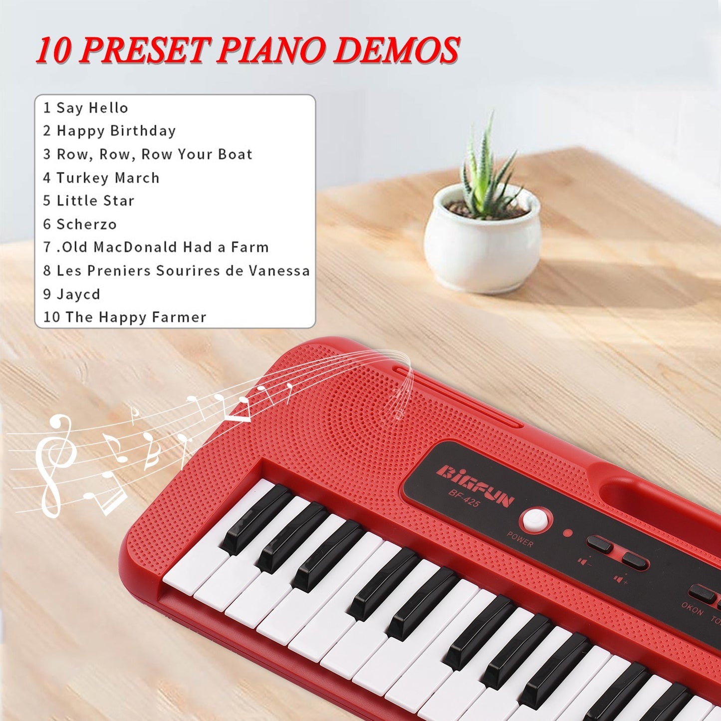 BIGFUN 37-Key Kids Electronic Piano with Mini Microphone, 10 Demos, Recording & Aux Support, Portable Multifunction Keyboard for Ages 3+, Ideal Musical Toy Gift for Boys & Girls