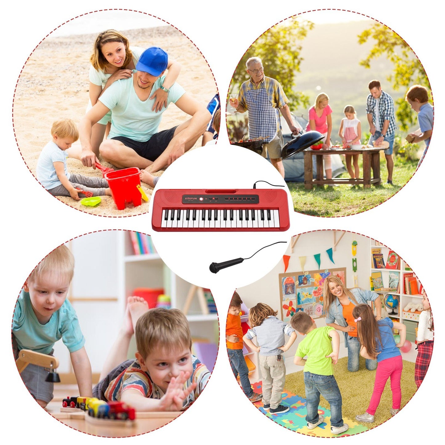 BIGFUN 37-Key Kids Electronic Piano with Mini Microphone, 10 Demos, Recording & Aux Support, Portable Multifunction Keyboard for Ages 3+, Ideal Musical Toy Gift for Boys & Girls