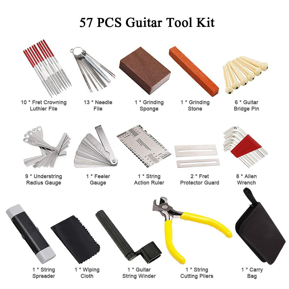 Guitar Repair & Maintenance Tool Kit, 57 PCS with Carry Bag