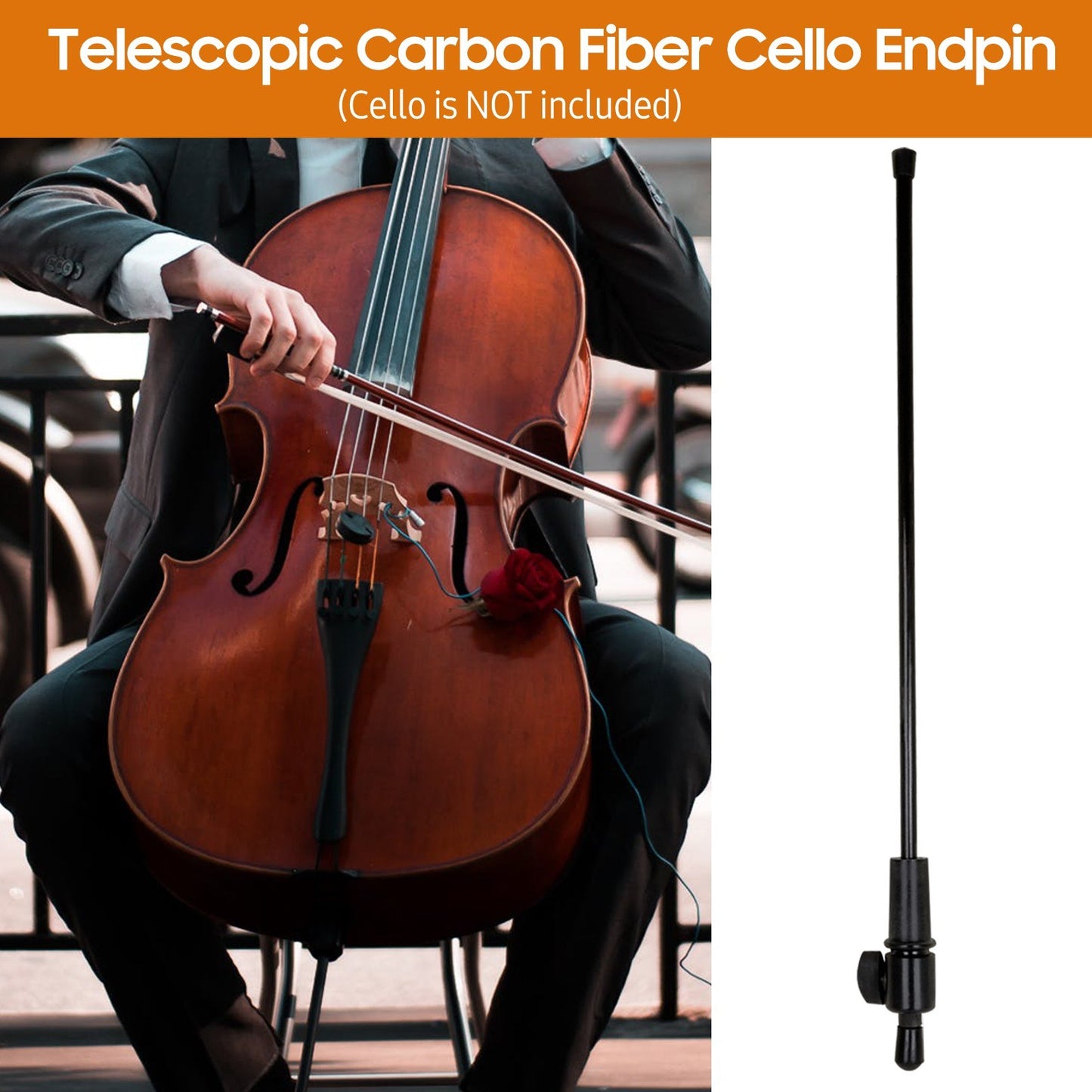Universal Telescopic Carbon Fiber Cello Endpin with Ebony Foot & Non-slip Rubber