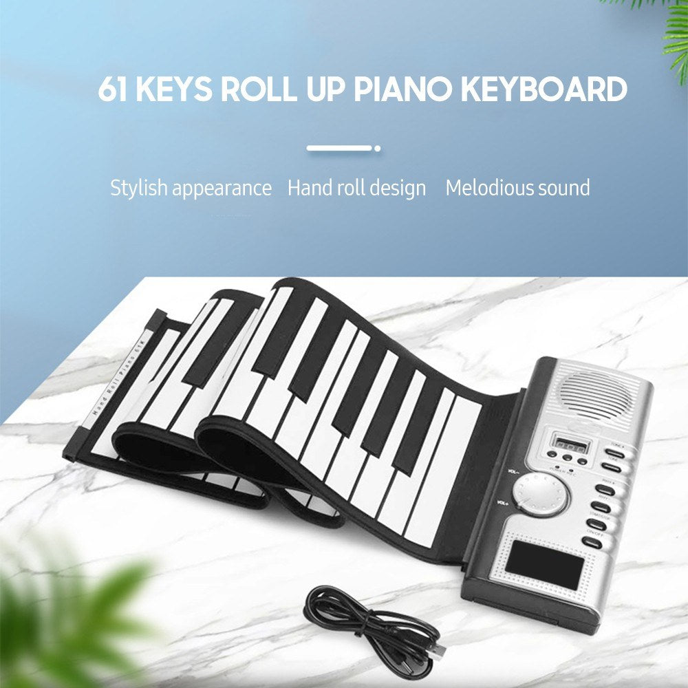Portable 61-Key Roll-Up Electronic Silicone Piano Keyboard
