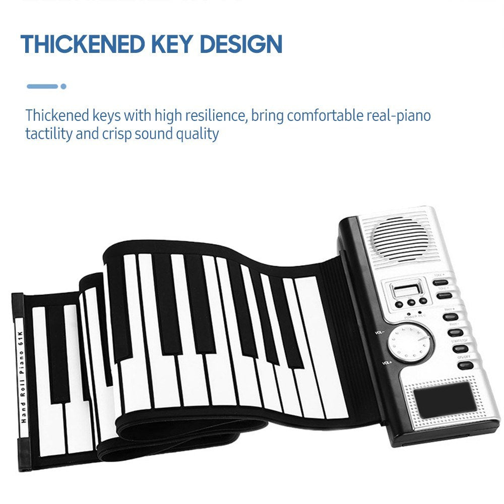 Portable 61-Key Roll-Up Electronic Silicone Piano Keyboard