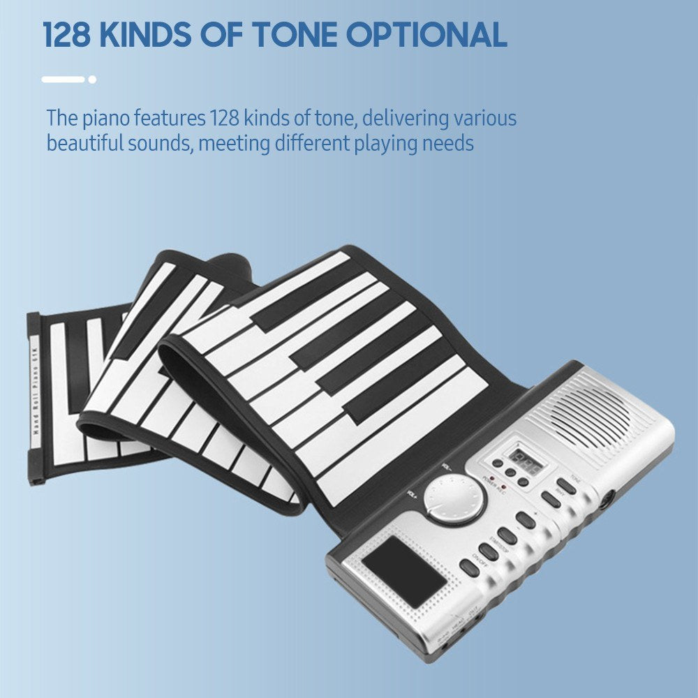 Portable 61-Key Roll-Up Electronic Silicone Piano Keyboard
