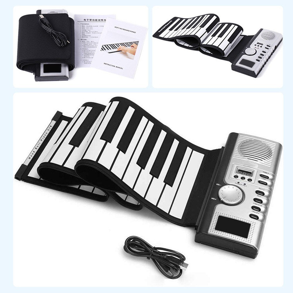 Portable 61-Key Roll-Up Electronic Silicone Piano Keyboard
