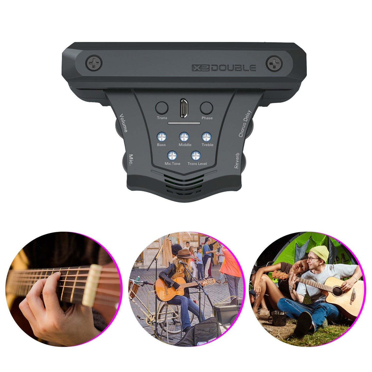 Double G0 Electric Bass Guitar Soundhole Resonance Pickup with Preamplifier Coil