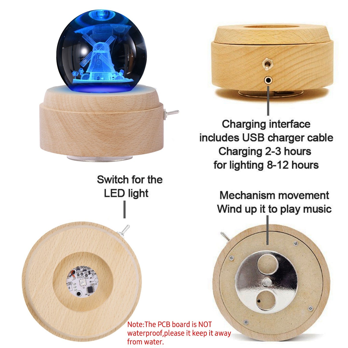 Luminous LED Rotating Crystal Ball Music Box