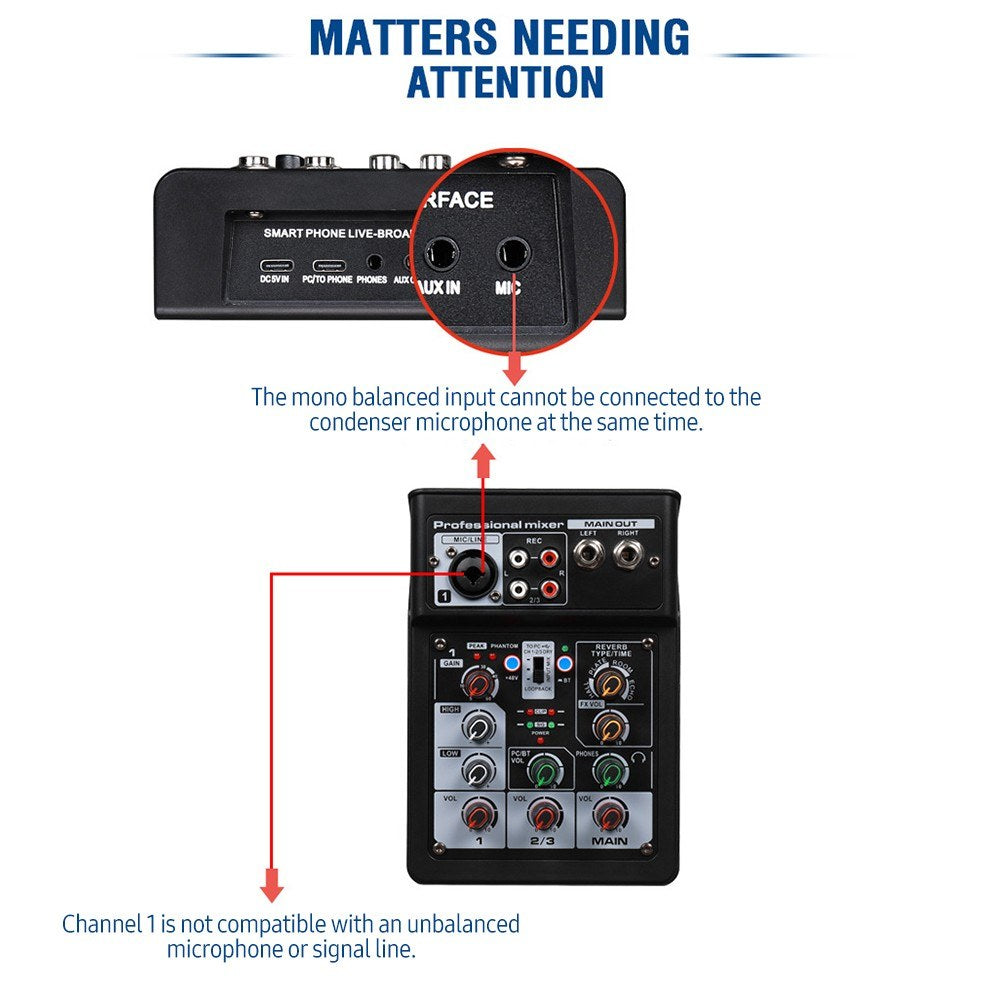 3-Channel BT Digital Stereo Audio Mixer Console System