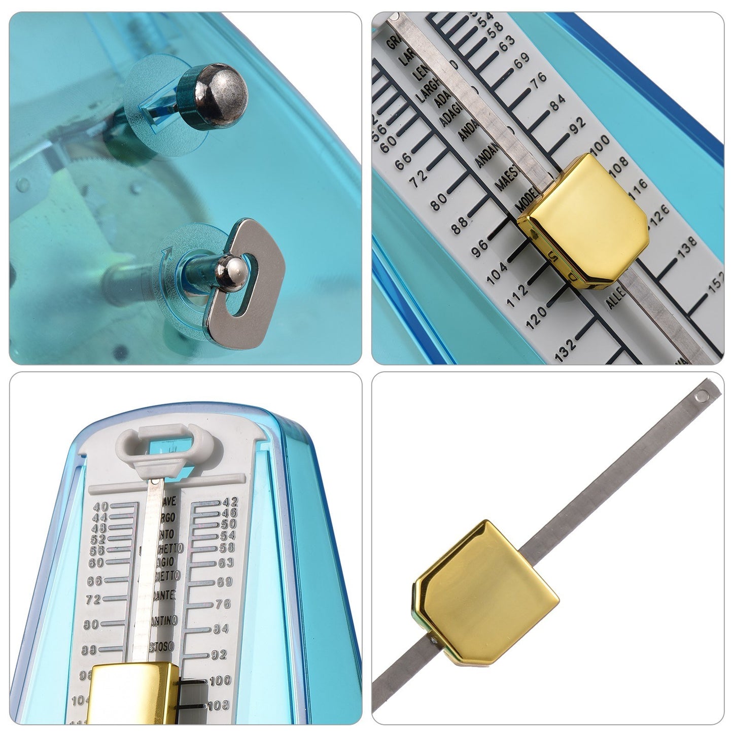 Universal Wind-Up Transparent Mechanical Metronome with Bell