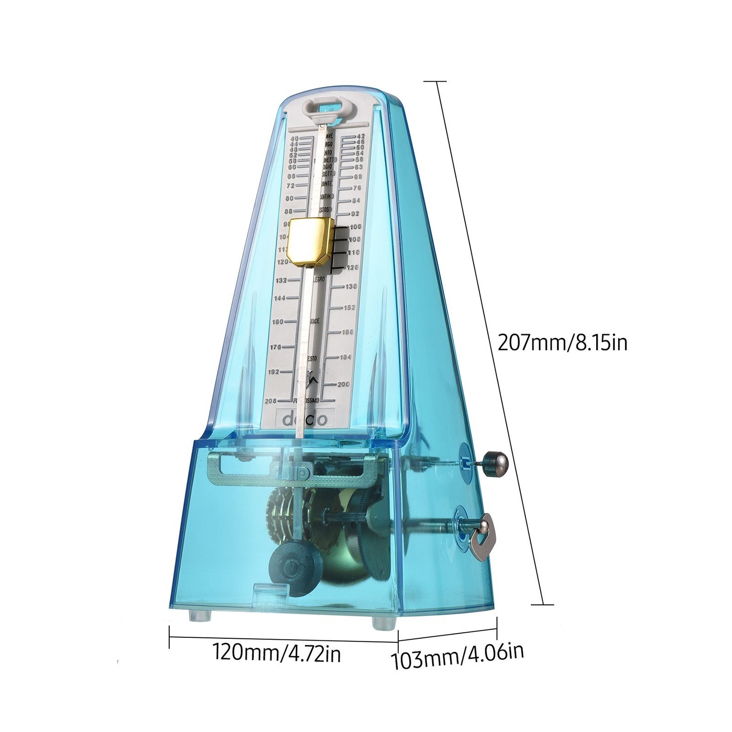 Universal Wind-Up Transparent Mechanical Metronome with Bell