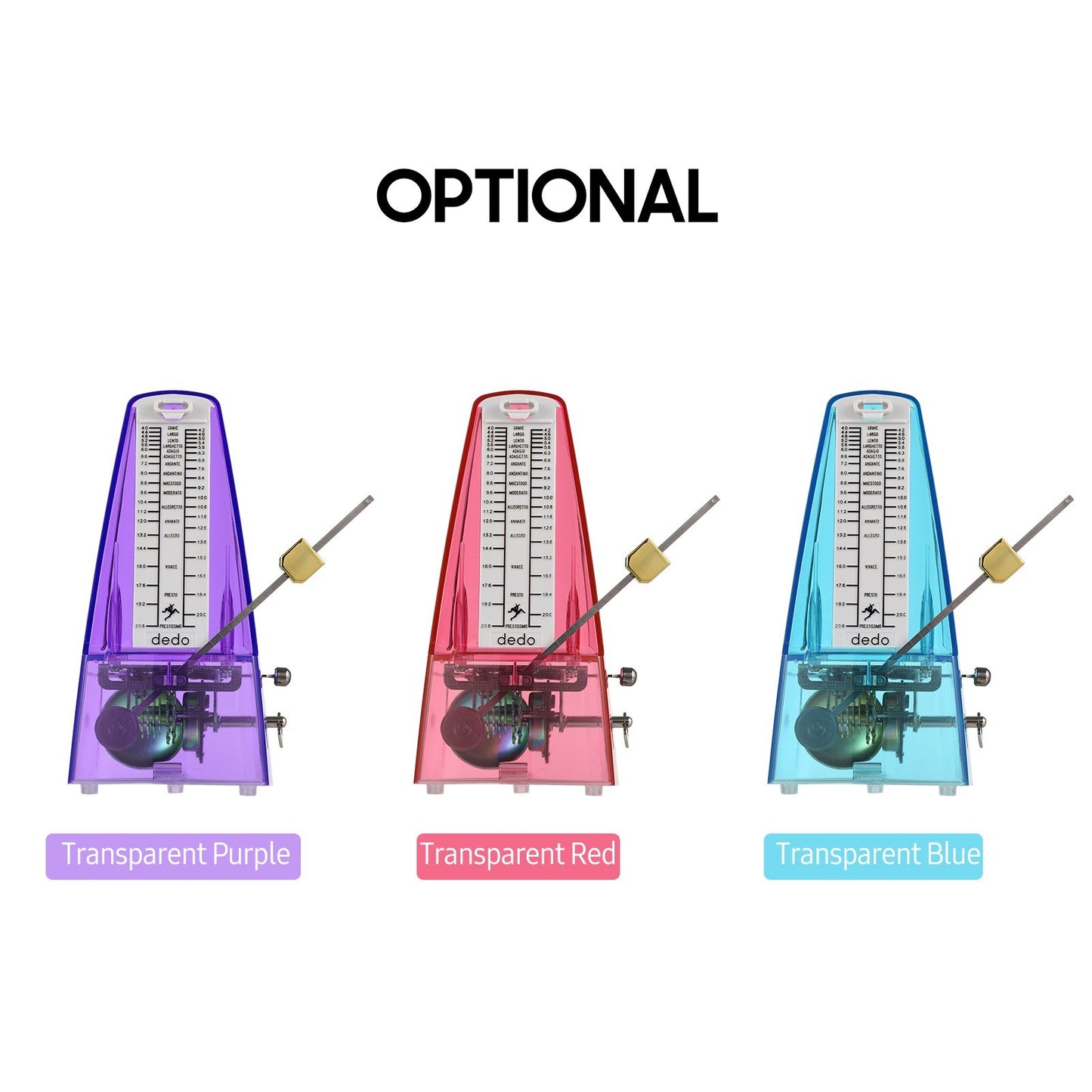 Universal Wind-Up Transparent Mechanical Metronome with Bell