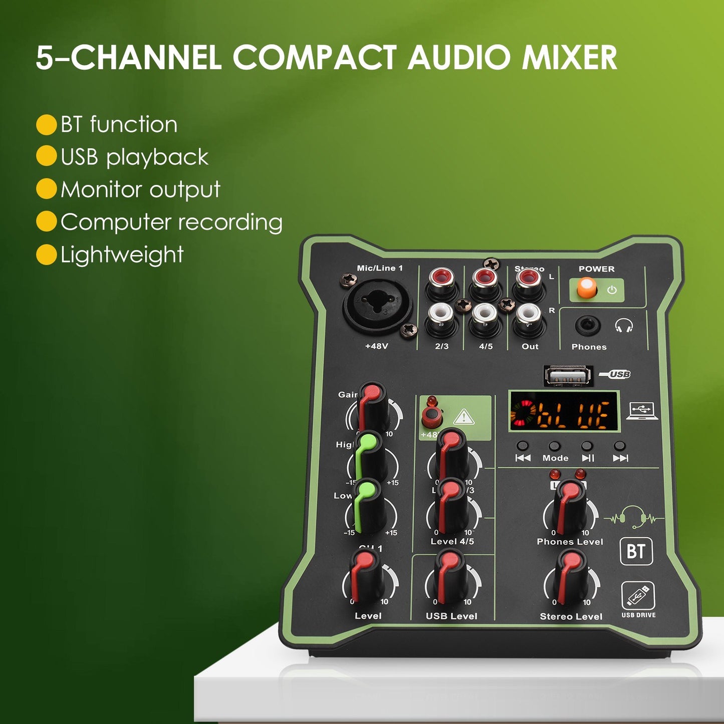 Compact 5-Channel Audio Mixer Sound Console