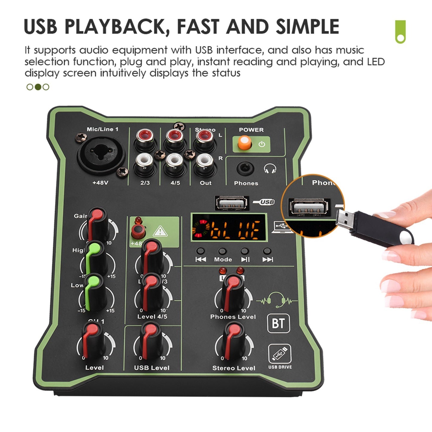 Compact 5-Channel Audio Mixer Sound Console