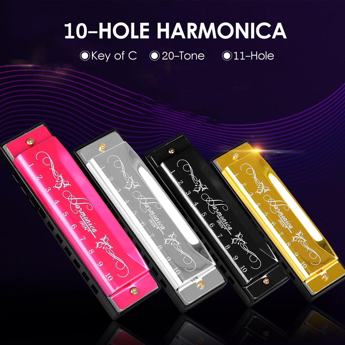 IRIN 10-Hole Harmonica Key of C - 20-Tone Beginner Musical Gift with Case