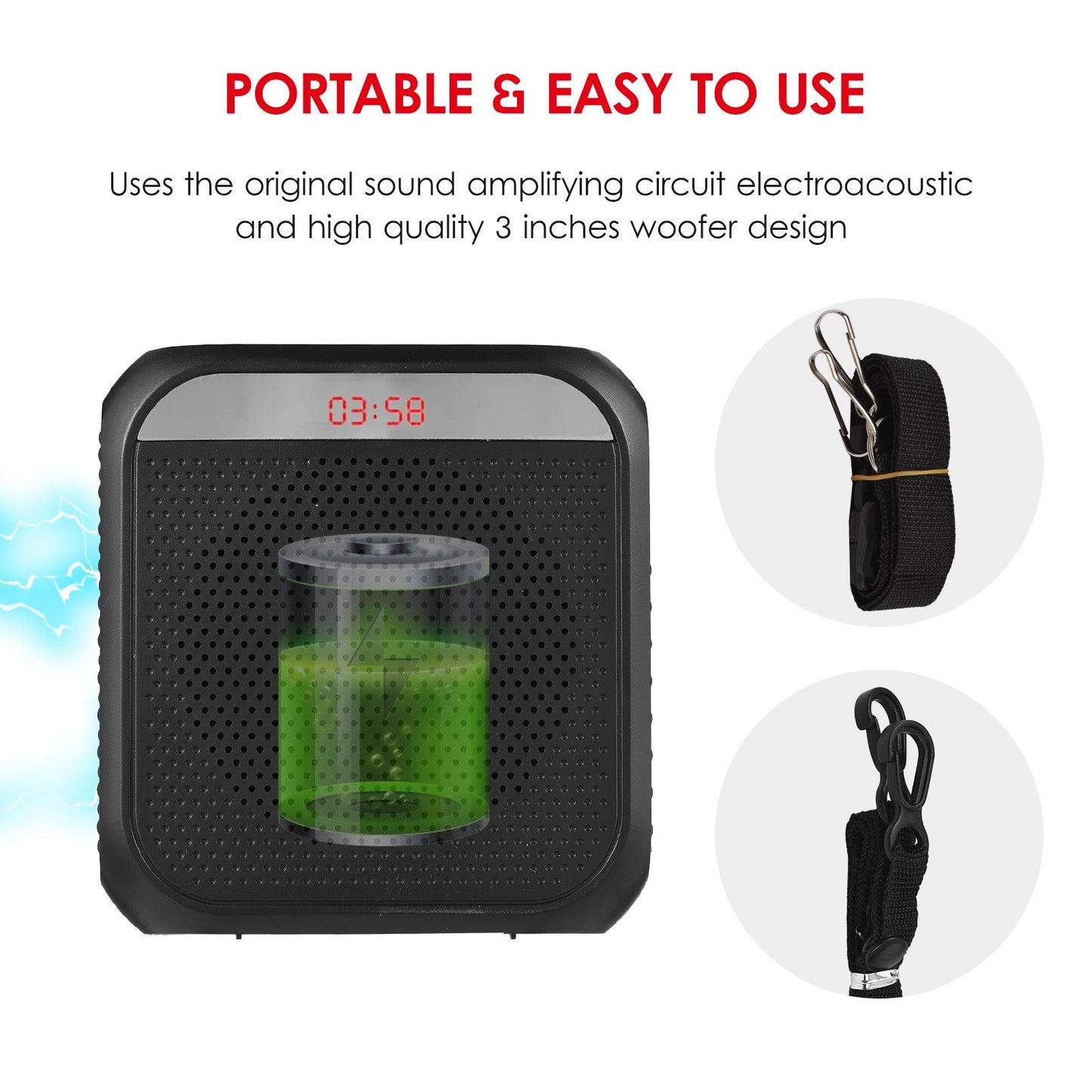 Rechargeable Portable Mini Voice Amplifier with LED Display & MIC