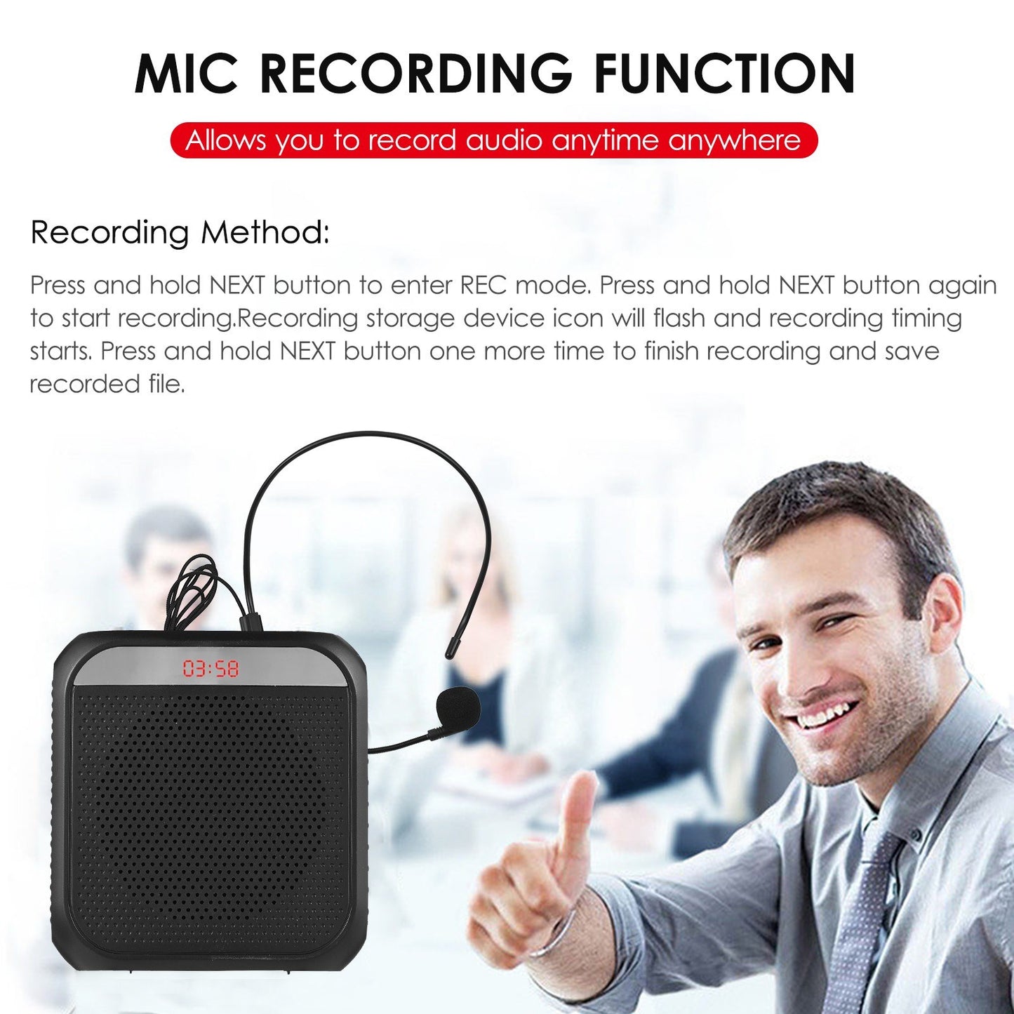 Rechargeable Portable Mini Voice Amplifier with LED Display & MIC