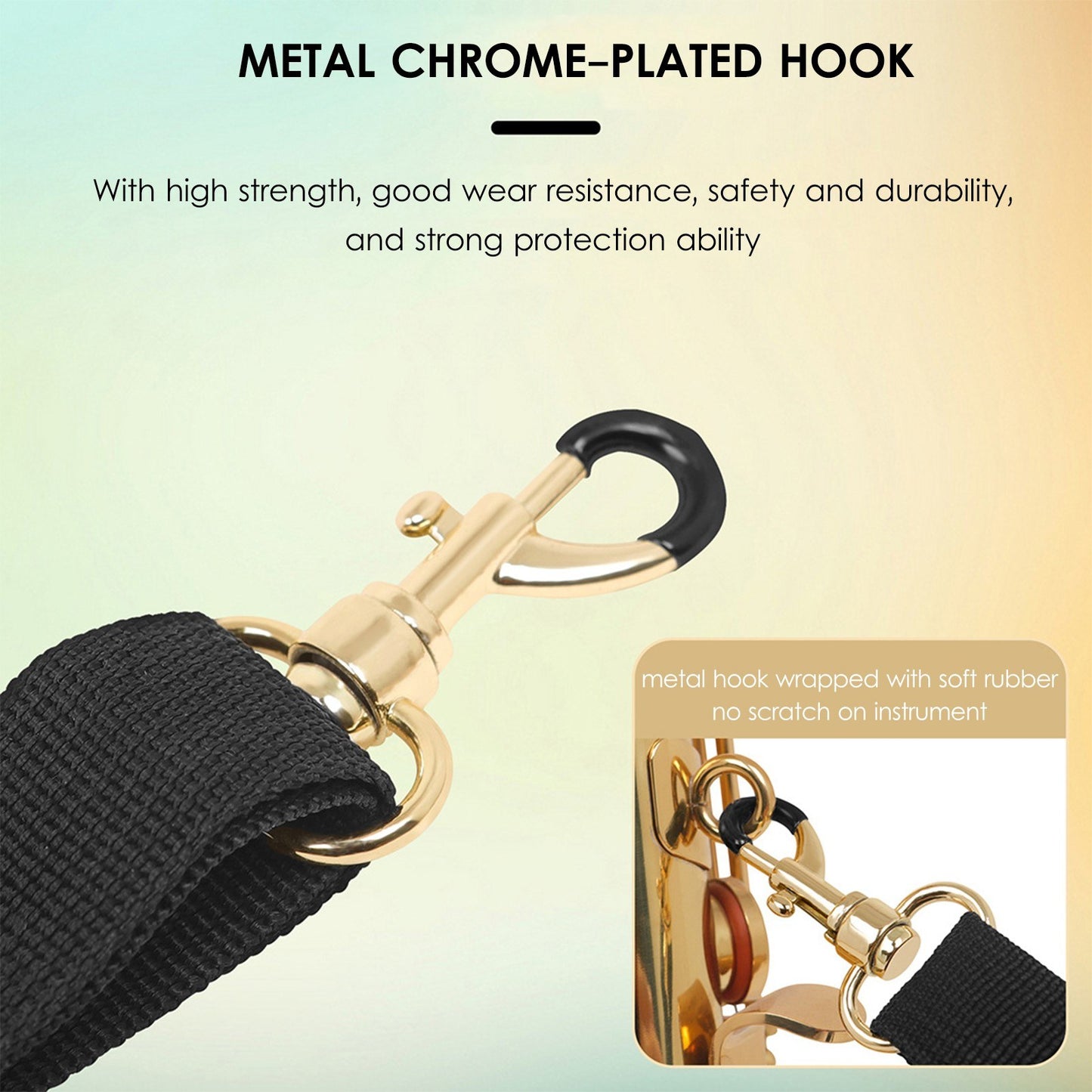 Adjustable Nylon Saxophone Neck Strap with Metal Hook for Tenor, Soprano, Alto Saxophones & Clarinet