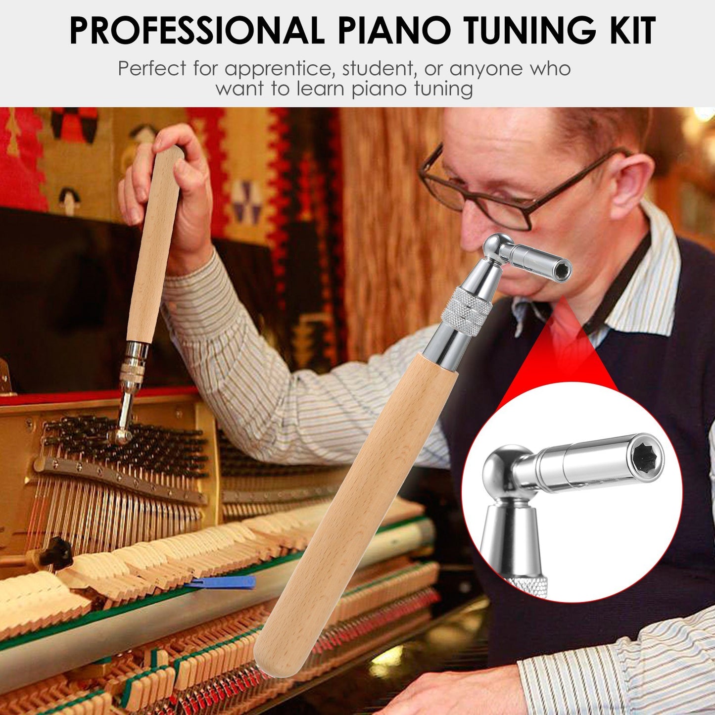16-Piece Professional Piano Tuning Kit with Zipper Bag