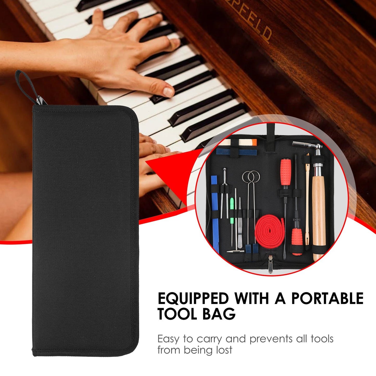 16-Piece Professional Piano Tuning Kit with Zipper Bag