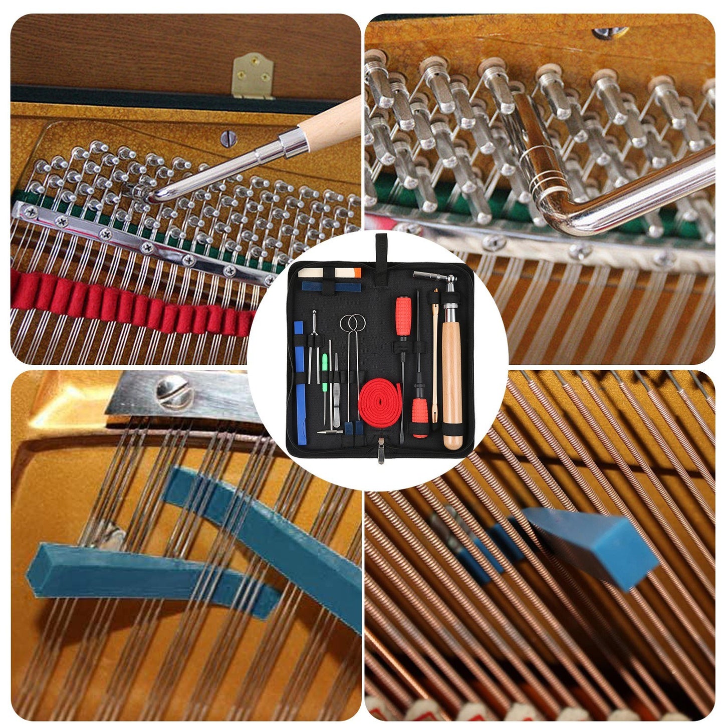 16-Piece Professional Piano Tuning Kit with Zipper Bag